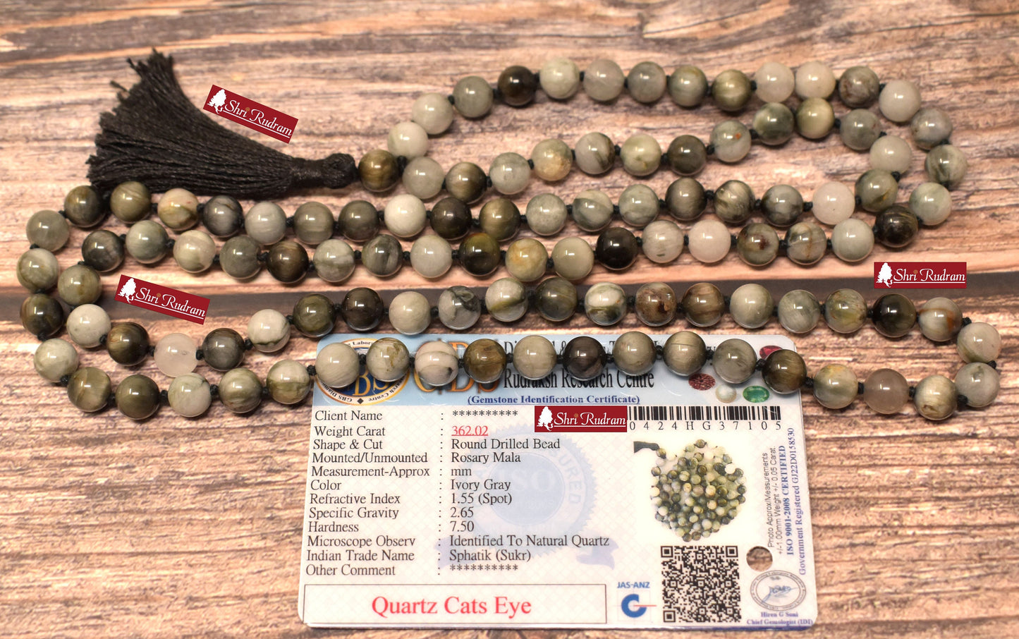 ShriRudram Ward Off Evil Eye Mala, Cats Eye Mala, Cats Eye Necklace, Yoga Gifts, Spiritual Jewelry Lab Certified 8 MM