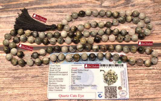 ShriRudram Ward Off Evil Eye Mala, Cats Eye Mala, Cats Eye Necklace, Yoga Gifts, Spiritual Jewelry Lab Certified 8 MM