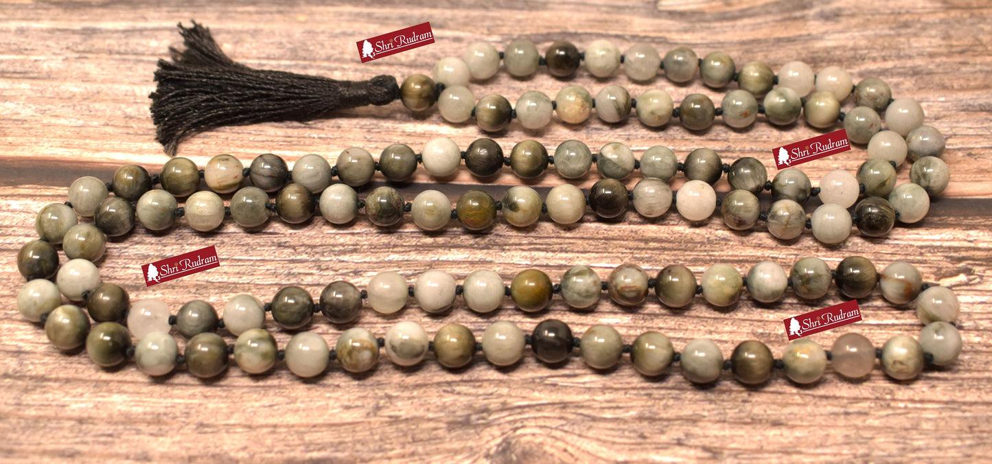 ShriRudram Ward Off Evil Eye Mala, Cats Eye Mala, Cats Eye Necklace, Yoga Gifts, Spiritual Jewelry Lab Certified 8 MM