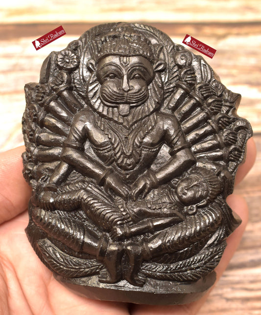Shri Rudram Jwala Narsimha Murti / Jwaala Narasimha Idol Carved on Sudarshan Shaligram JL315