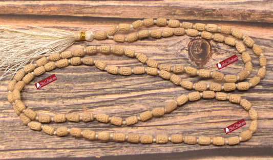ShriRudram Radha Engraved Tulsi Mala, Basil Necklace, Radha Krishna Seed Necklace, Tulsi Mala, Holy Basil Seeds, 108 Mala Beads