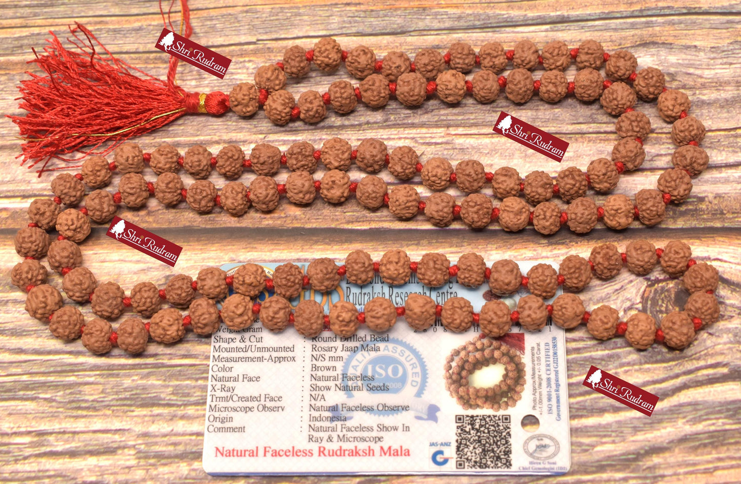 Shri Rudram Nirakar Rudraksha Mala / 0 Face Rudraksh Rosary Faceless Java Lab Certified 108+1 Beads