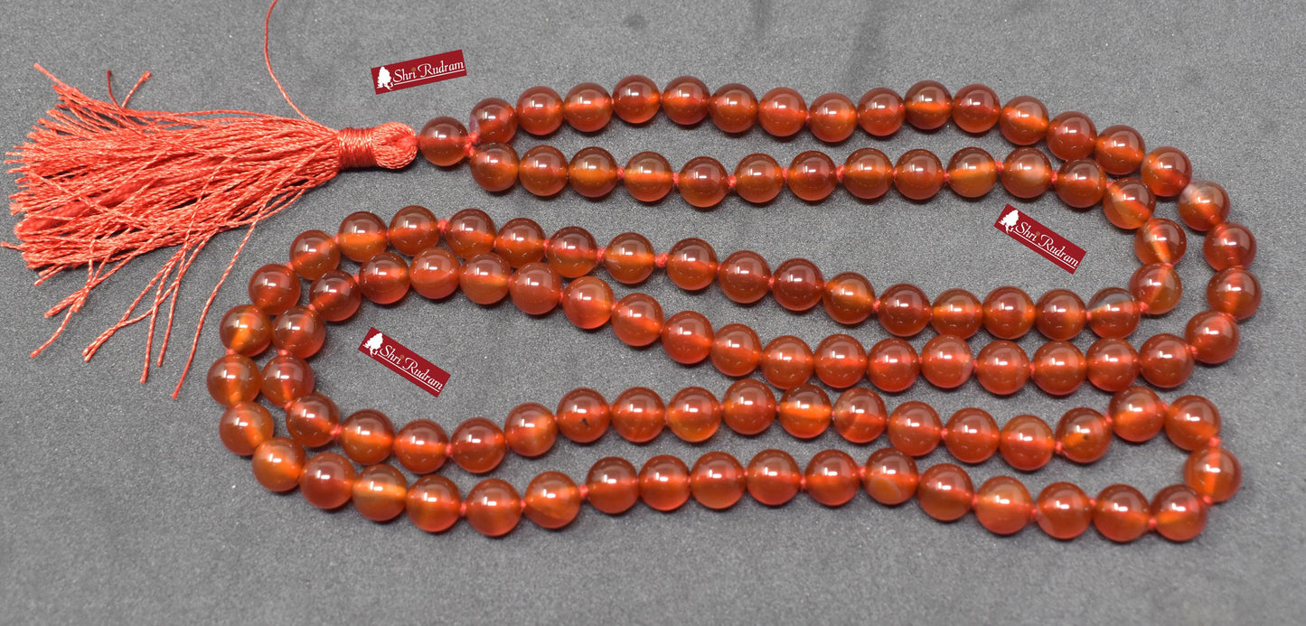 ShriRudram Red Onyx Mala, Red Onyx Necklace, 108 Beads, Statement Necklace, Gift For Yoga Lover Top Grade Lab Certified