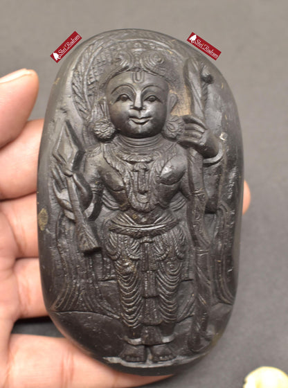 ShriRudram Ram Murti / Ram Lalla Lala Ayodha Idol Carved on Sudarshan Shaligram Nepal HM325