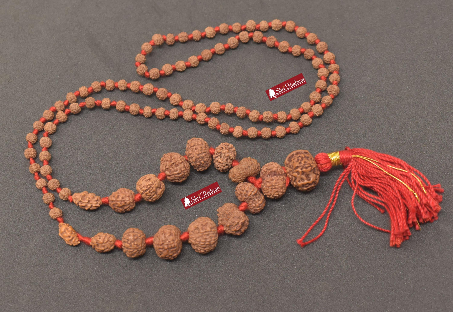 ShriRudram Siddha Mala - 1 to 14 Mukhi Rudraksha Beads With Gauri Shankar and Ganesh Rudraksha, Indonesian Beads Lab Certified D86