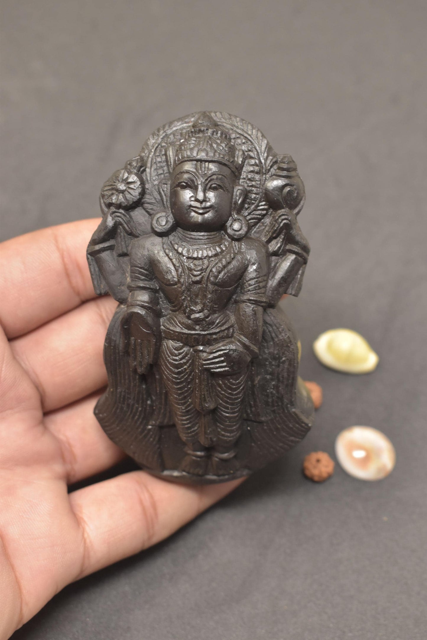 ShriRudram Tirupati Balaji Murti Venkateshwar Statue Idol Carved on Sudarshan Shaligram Nepal TS210