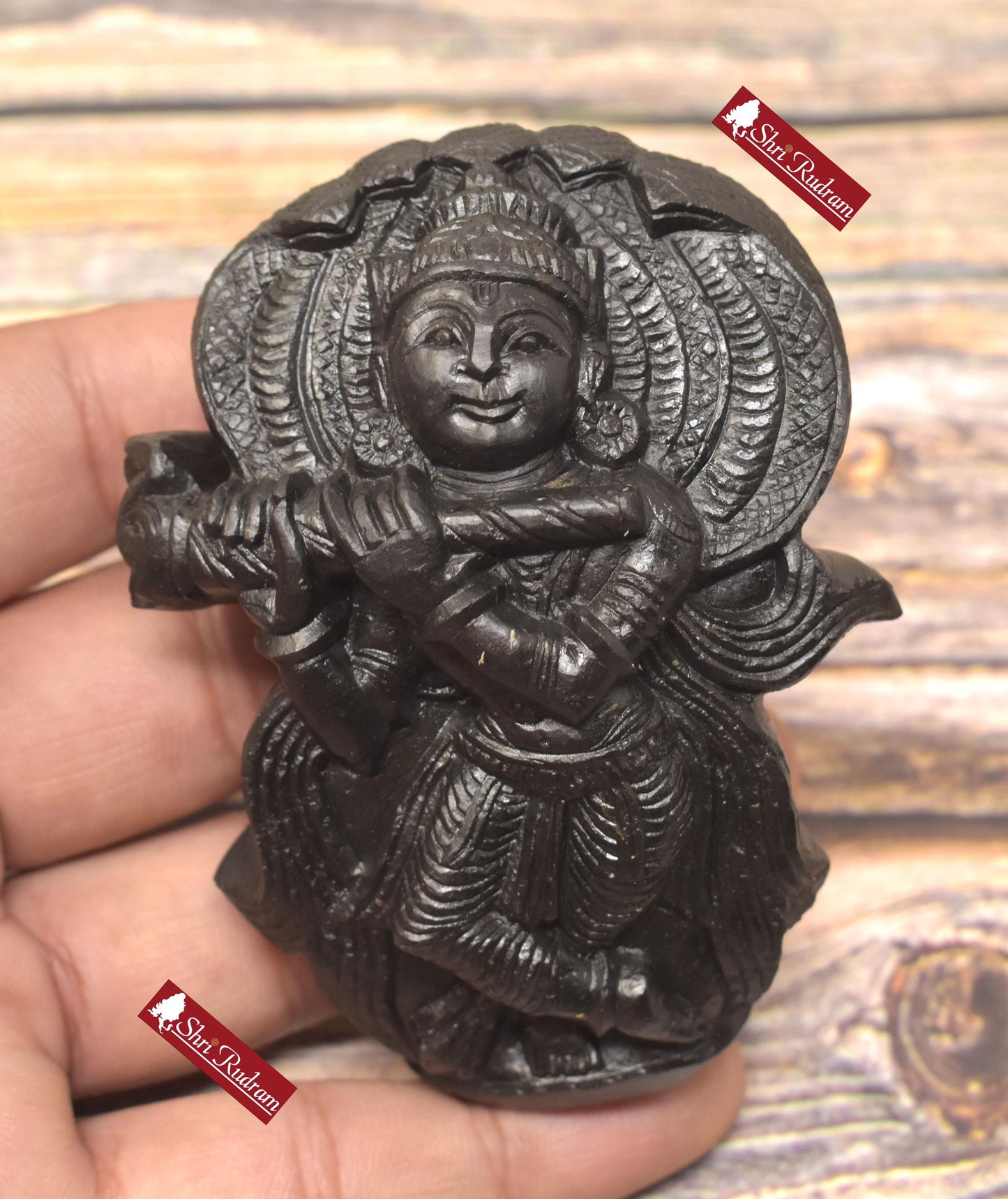 ShriRudram Krishna Murti / Krishan Kanha Idol Iskcon Carved on Sudarshan Shaligram Nepal KC188